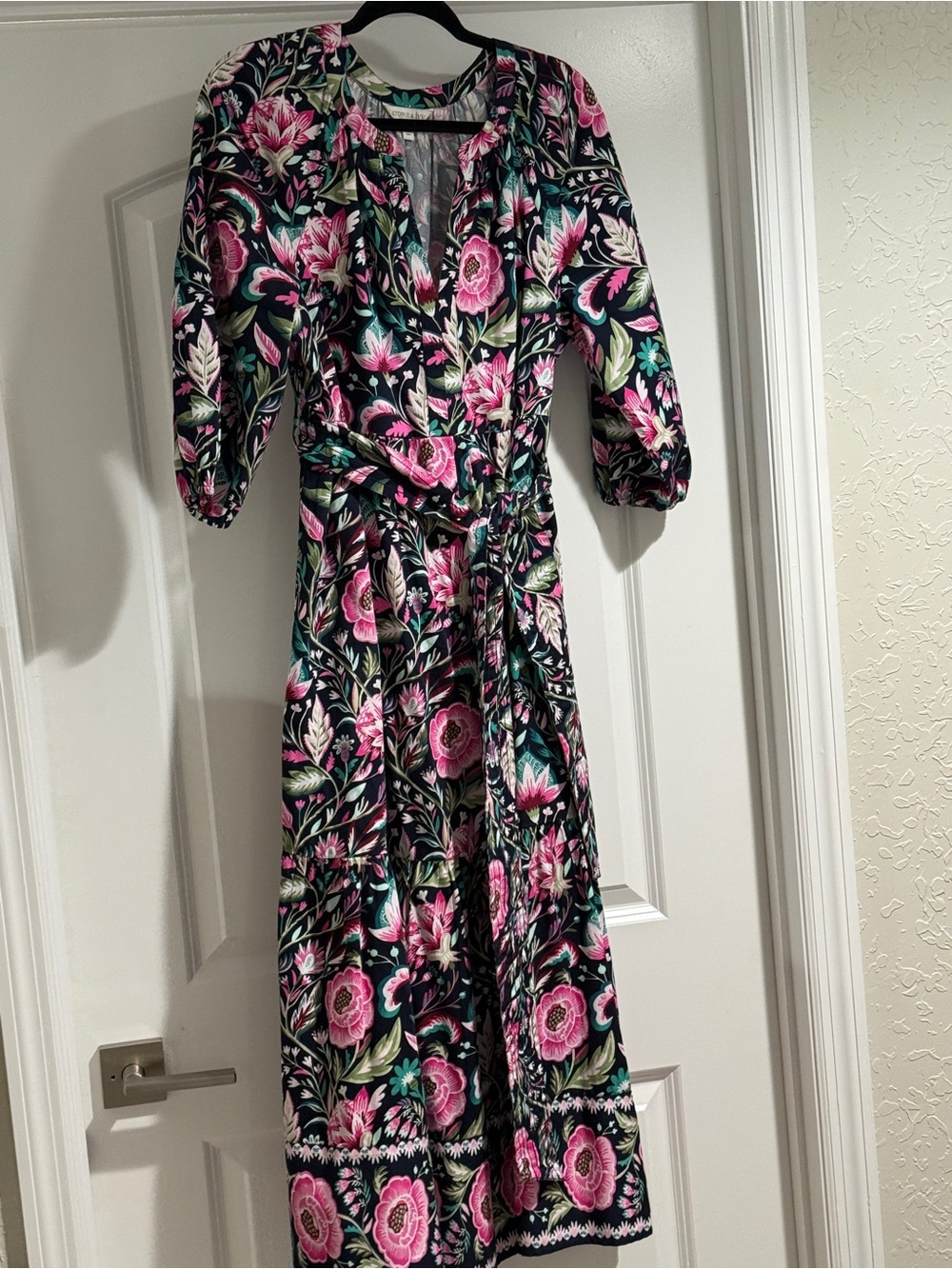crown & ivy Black Maxi Dress with Pink Floral Print